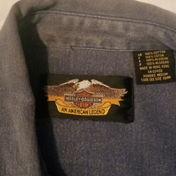 Harley-Davidson denim shorts sleeve press stud top - Picture 5 of 7
